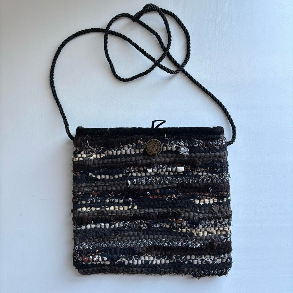 Handcrafted Black and Brown Woven Crossbody Bag